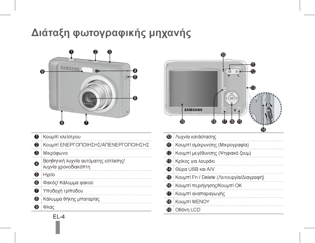 Samsung EC-ES10ZBDA/AE, EC-ES10ZBBA/FR, EC-ES10ZWBA/FR, EC-ES10ZPBA/FR, EC-ES10ZSBA/FR Διάταξη φωτογραφικής μηχανής, EL-4 