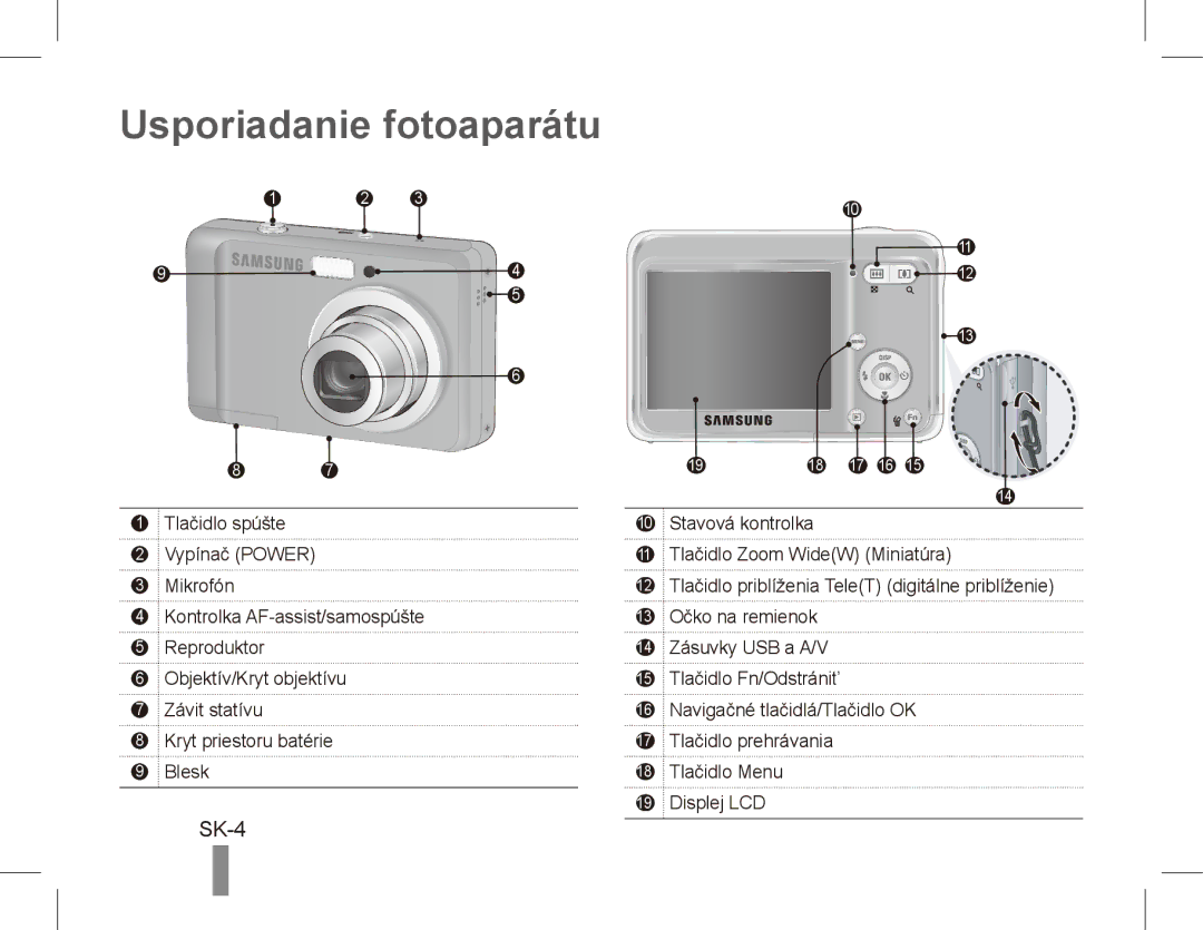 Samsung EC-ES10ZBBA/SA, EC-ES10ZBBA/FR, EC-ES10ZWBA/FR, EC-ES10ZPBA/FR, EC-ES10ZSBA/FR manual Usporiadanie fotoaparátu, SK-4 