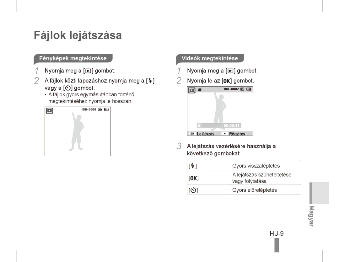 Samsung EC-ES10ZPBA/IL, EC-ES10ZBBA/FR, EC-ES10ZWBA/FR, EC-ES10ZPBA/FR, EC-ES10ZSBA/FR, EC-ES10ZSBA/IT Fájlok lejátszása, HU-9 