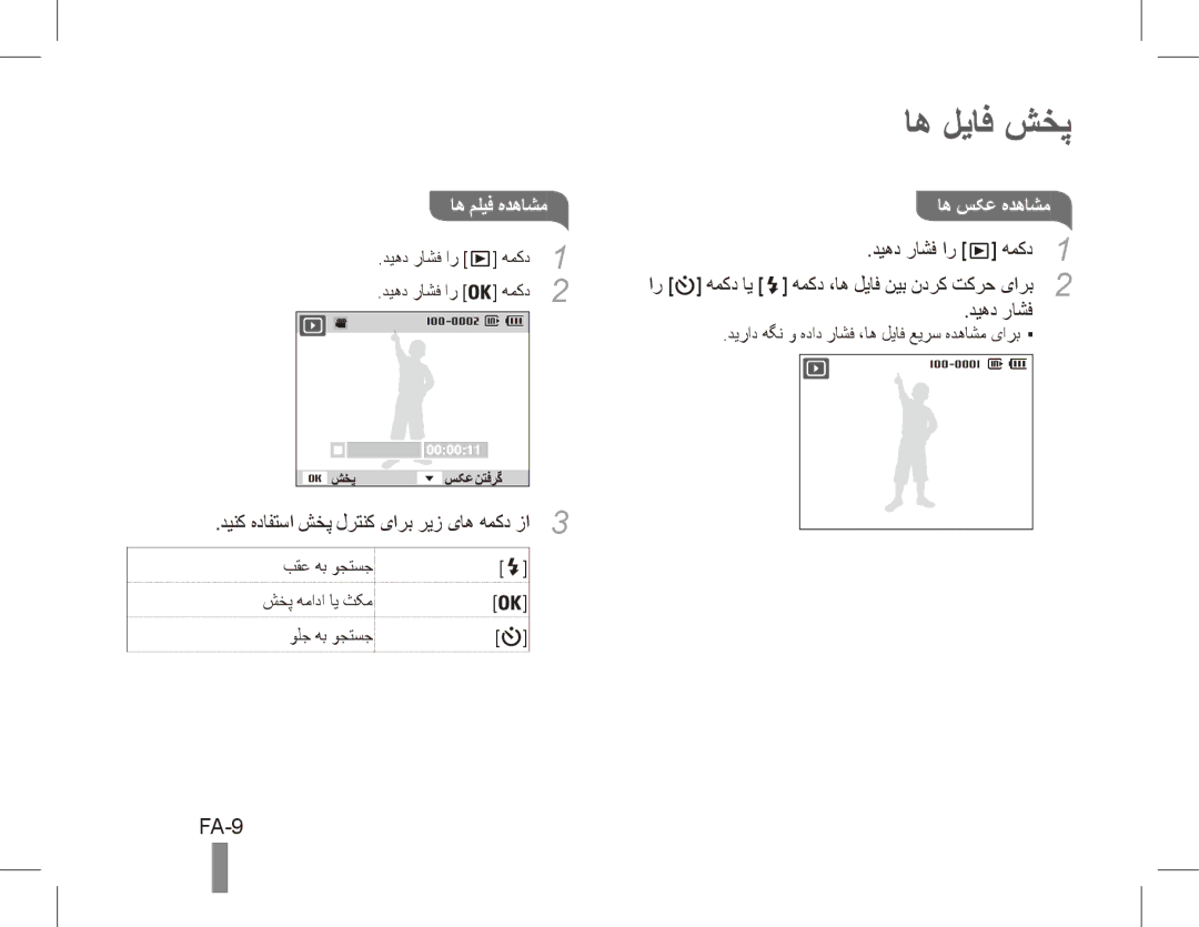 Samsung EC-ES10ZWBA/AR manual اه لیاف شخپ, FA-9, اه ملیف هدهاشم اه سکع هدهاشم, دینک هدافتسا شخپ لرتنک یارب ریز یاه همکد زا3 