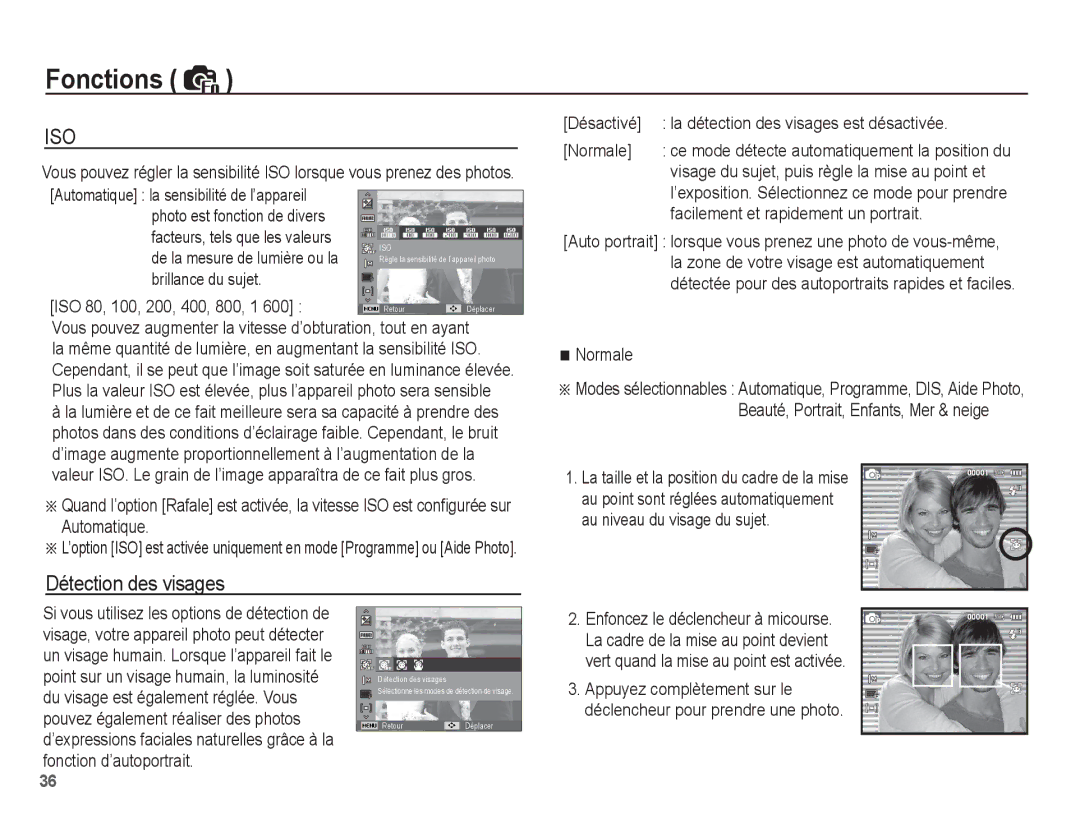 Samsung EC-ES10ZWBA/FR manual Détection des visages, Photo est fonction de divers, Facilement et rapidement un portrait 