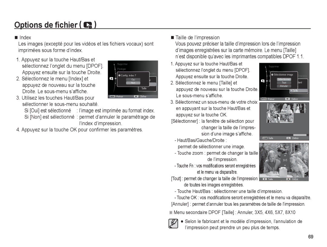 Samsung EC-ES10ZPBA/FR Sélectionnez le menu Index et, Appuyez de nouveau sur la touche, Sélectionner le sous-menu souhaité 