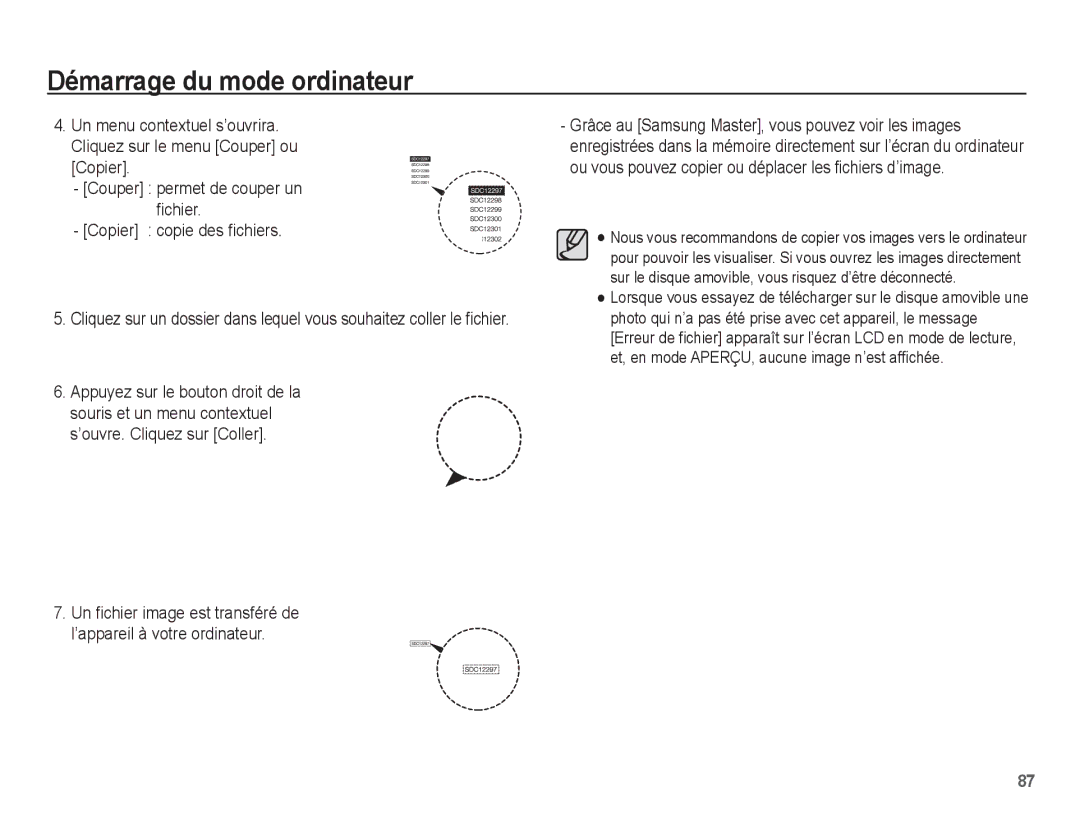 Samsung EC-ES10ZBBA/FR, EC-ES10ZWBA/FR, EC-ES10ZPBA/FR manual Un menu contextuel s’ouvrira. Cliquez sur le menu Couper ou 