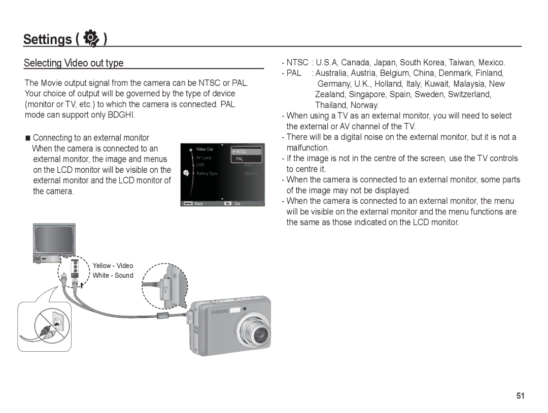 Samsung EC-ES10ZBBA/E1, EC-ES10ZBBA/FR, EC-ES10ZWBA/FR, EC-ES10ZPBA/FR, EC-ES10ZSBA/FR manual Selecting Video out type 