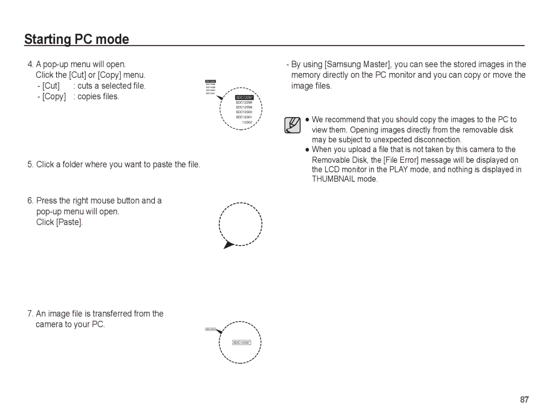 Samsung EC-ES10ZPBA/E1, EC-ES10ZBBA/FR, EC-ES10ZWBA/FR, EC-ES10ZPBA/FR Pop-up menu will open. Click the Cut or Copy menu 