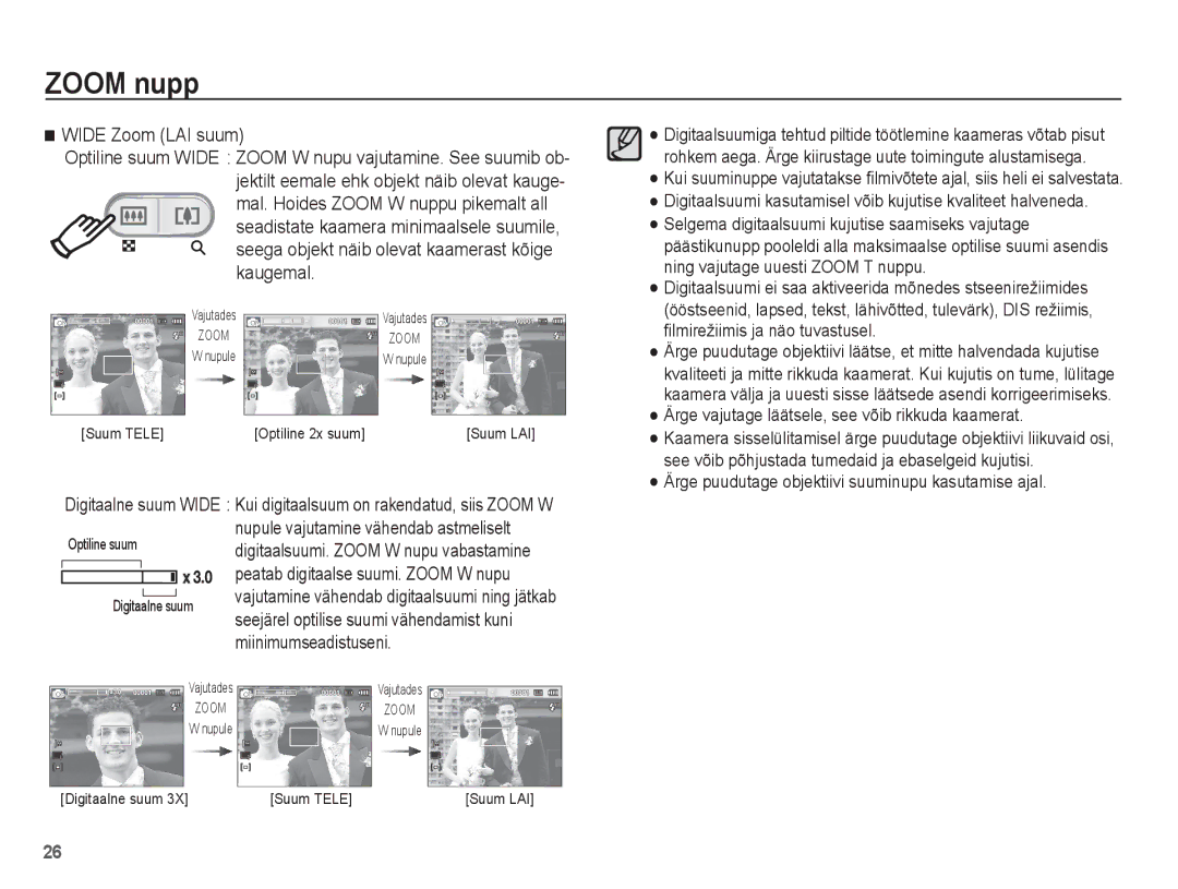 Samsung EC-ES10ZSBA/RU, EC-ES10ZBBA/RU manual Ärge puudutage objektiivi suuminupu kasutamise ajal 