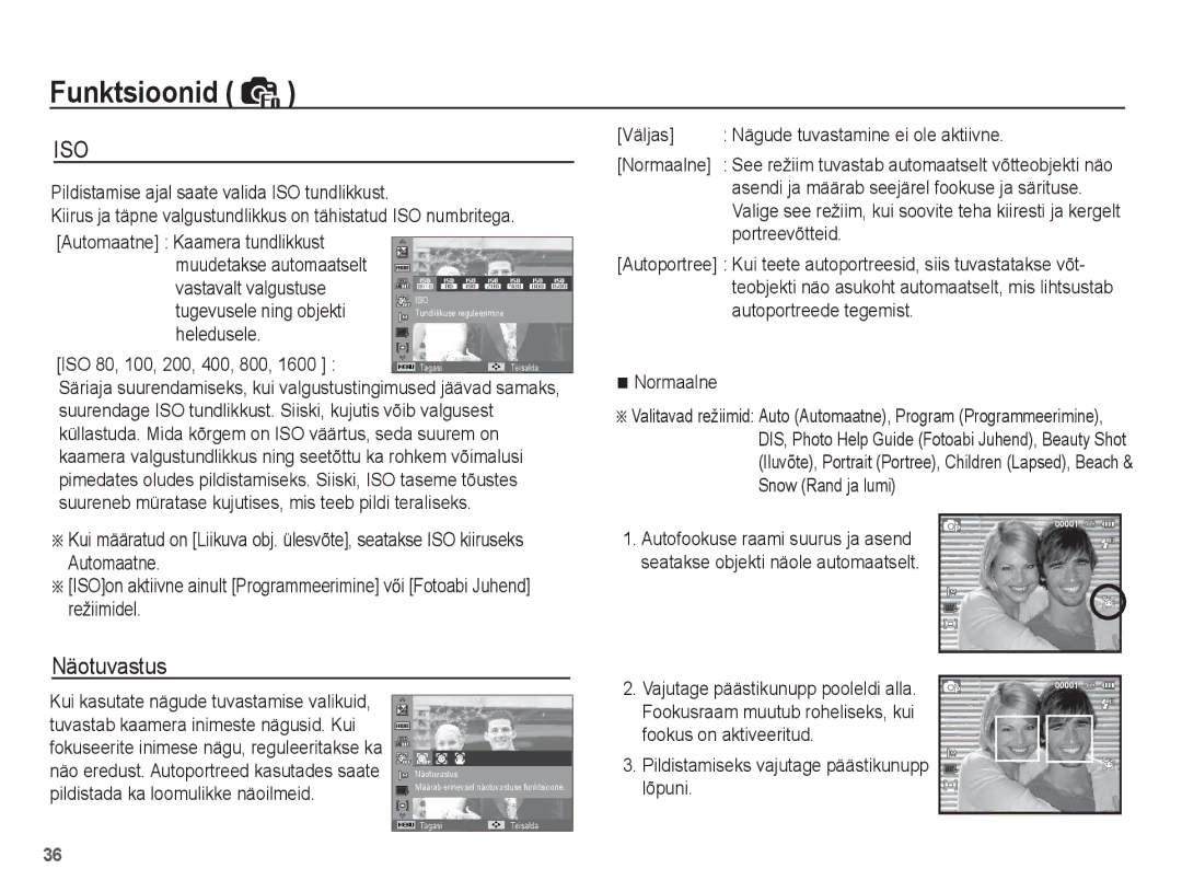 Samsung EC-ES10ZSBA/RU, EC-ES10ZBBA/RU manual Näotuvastus 