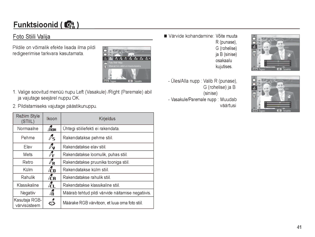 Samsung EC-ES10ZBBA/RU, EC-ES10ZSBA/RU manual Foto Stiili Valija 