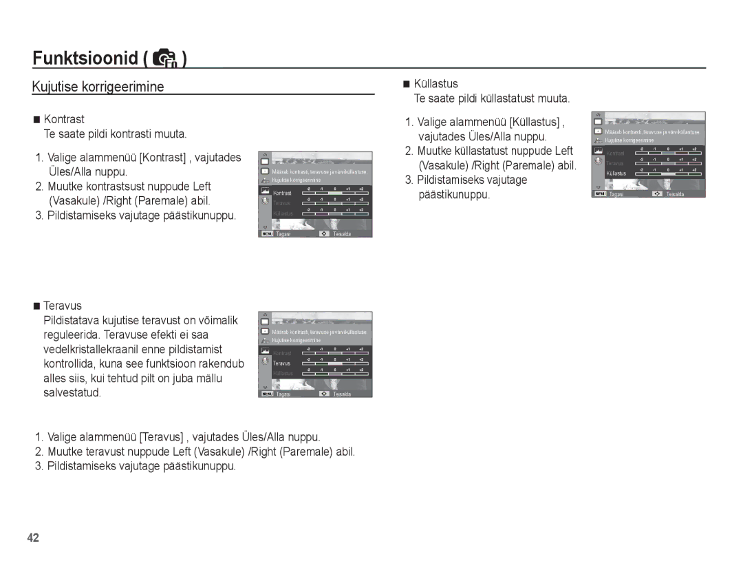 Samsung EC-ES10ZSBA/RU, EC-ES10ZBBA/RU manual Kujutise korrigeerimine, Teravus 