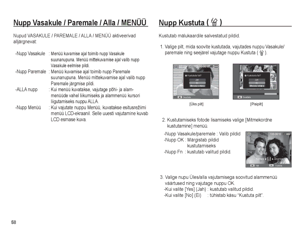 Samsung EC-ES10ZSBA/RU, EC-ES10ZBBA/RU manual Nupp Kustuta Õ 