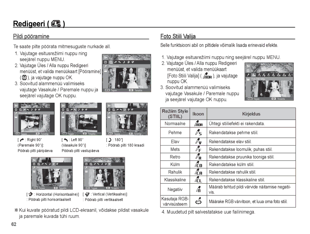 Samsung EC-ES10ZSBA/RU, EC-ES10ZBBA/RU manual Pildi pööramine 