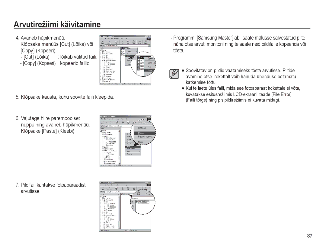 Samsung EC-ES10ZBBA/RU, EC-ES10ZSBA/RU manual Avaneb hüpikmenüü Klõpsake menüüs Cut Lõika või Copy Kopeeri 