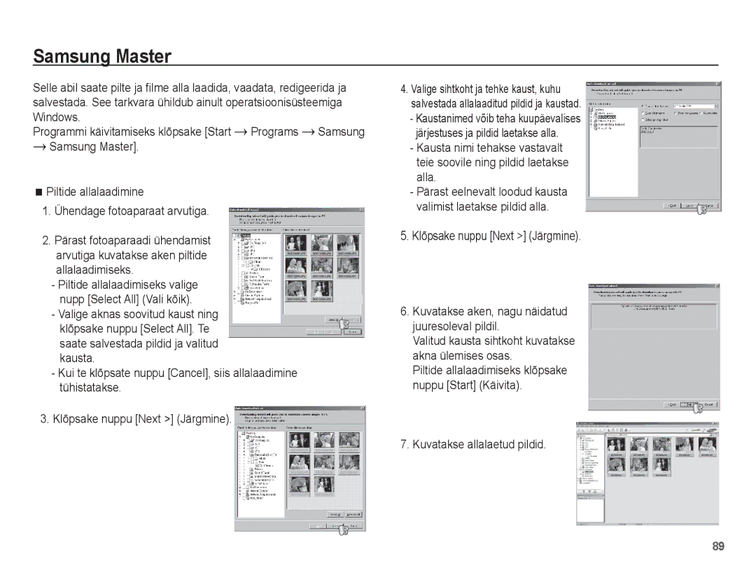 Samsung EC-ES10ZBBA/RU, EC-ES10ZSBA/RU manual Samsung Master, Kuvatakse allalaetud pildid 