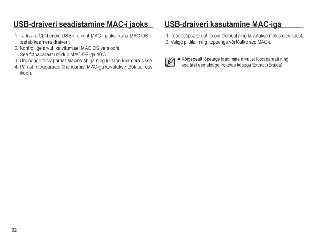 Samsung EC-ES10ZSBA/RU manual USB-draiveri kasutamine MAC-iga, Valige pildifail ning kopeerige või tõstke see MAC-i 