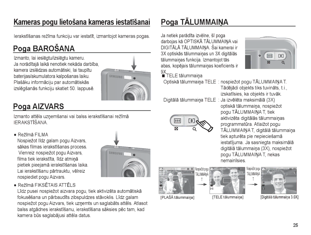 Samsung EC-ES10ZBBA/RU, EC-ES10ZSBA/RU manual Poga Barošana, Poga Aizvars, Poga TƖLUMMAIƻA 