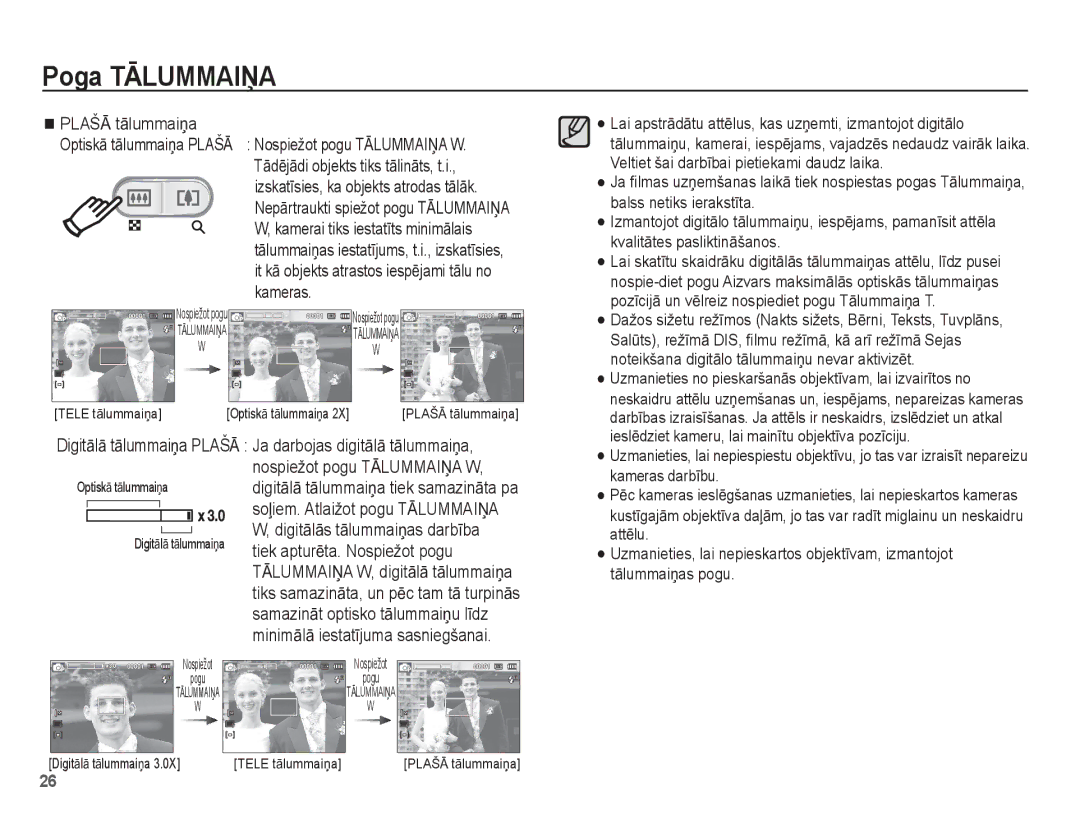 Samsung EC-ES10ZSBA/RU, EC-ES10ZBBA/RU manual Nospiežot pogu TƖLUMMAIƻA W, Tiek apturƝta. Nospiežot pogu 