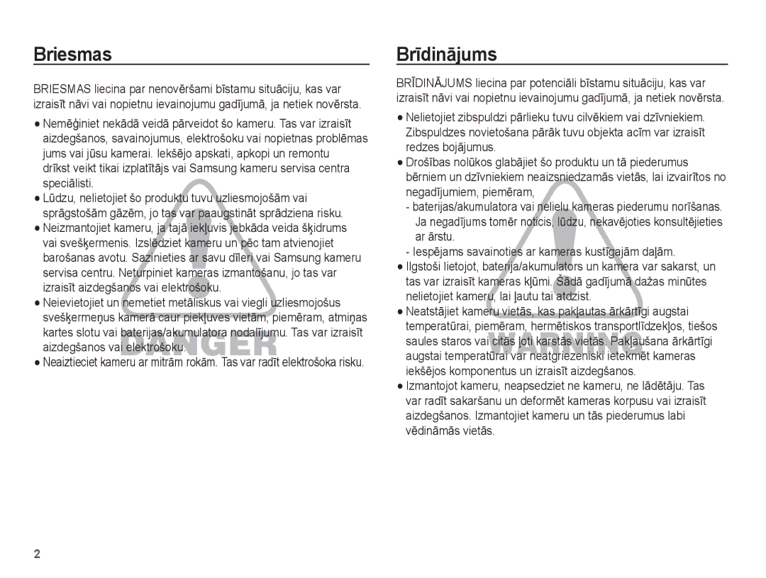 Samsung EC-ES10ZSBA/RU, EC-ES10ZBBA/RU manual Briesmas, BrƯdinƗjums 