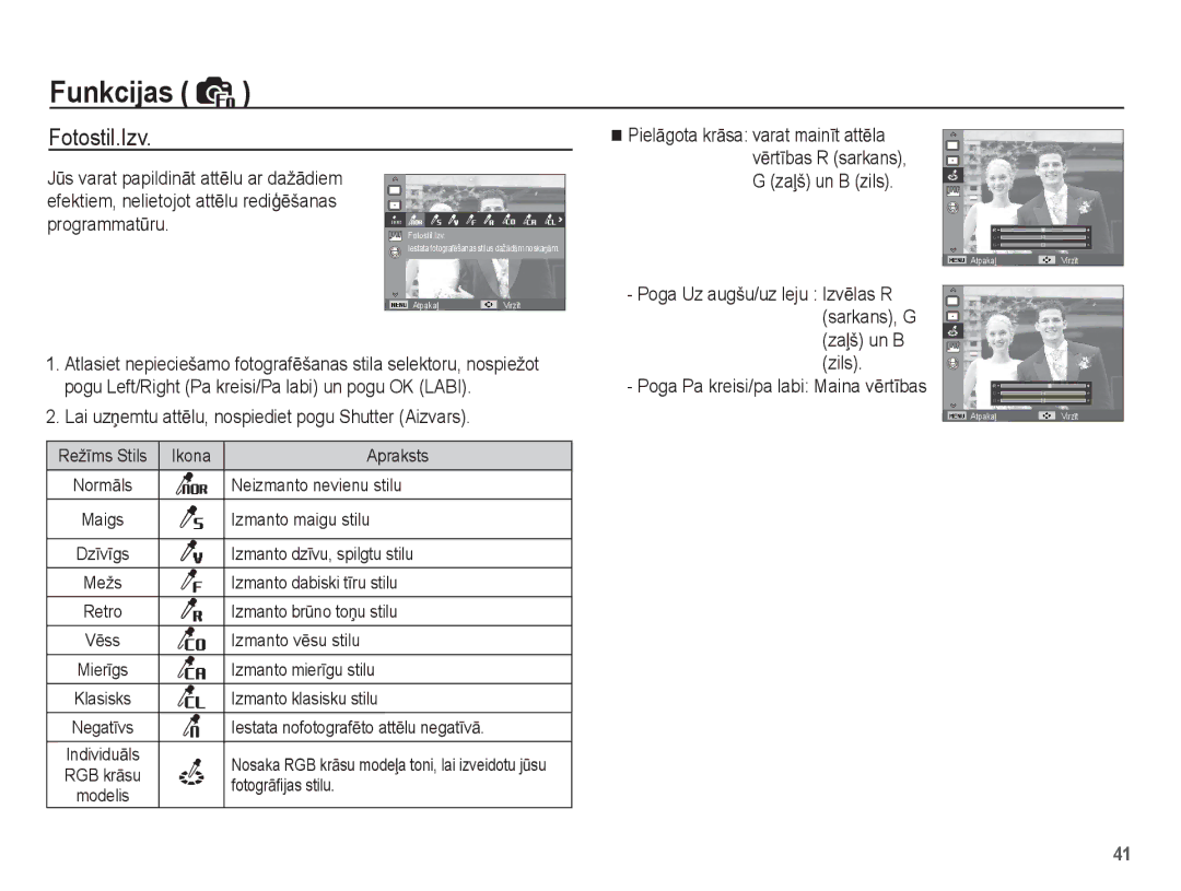 Samsung EC-ES10ZBBA/RU, EC-ES10ZSBA/RU manual Fotostil.Izv, Lai uzƼemtu attƝlu, nospiediet pogu Shutter Aizvars 