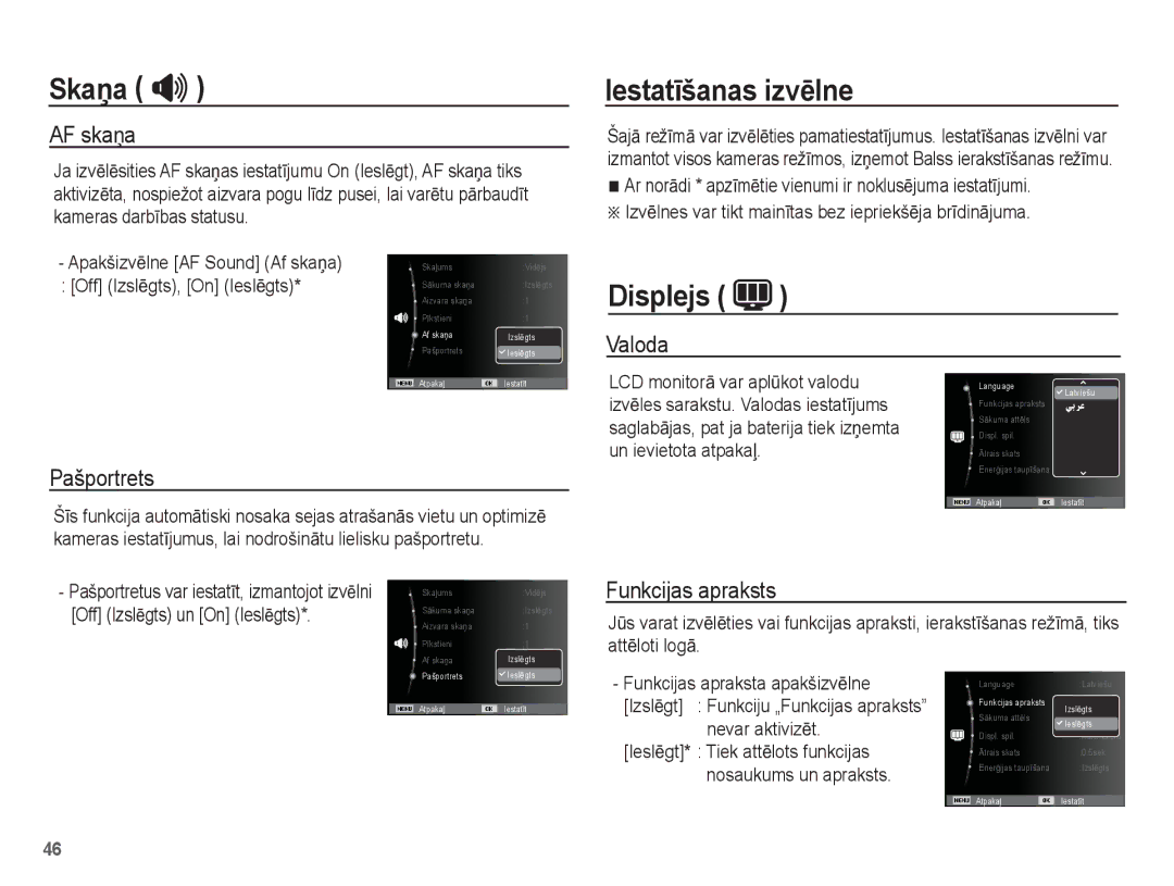 Samsung EC-ES10ZSBA/RU, EC-ES10ZBBA/RU manual IestatƯšanas izvƝlne, Displejs 