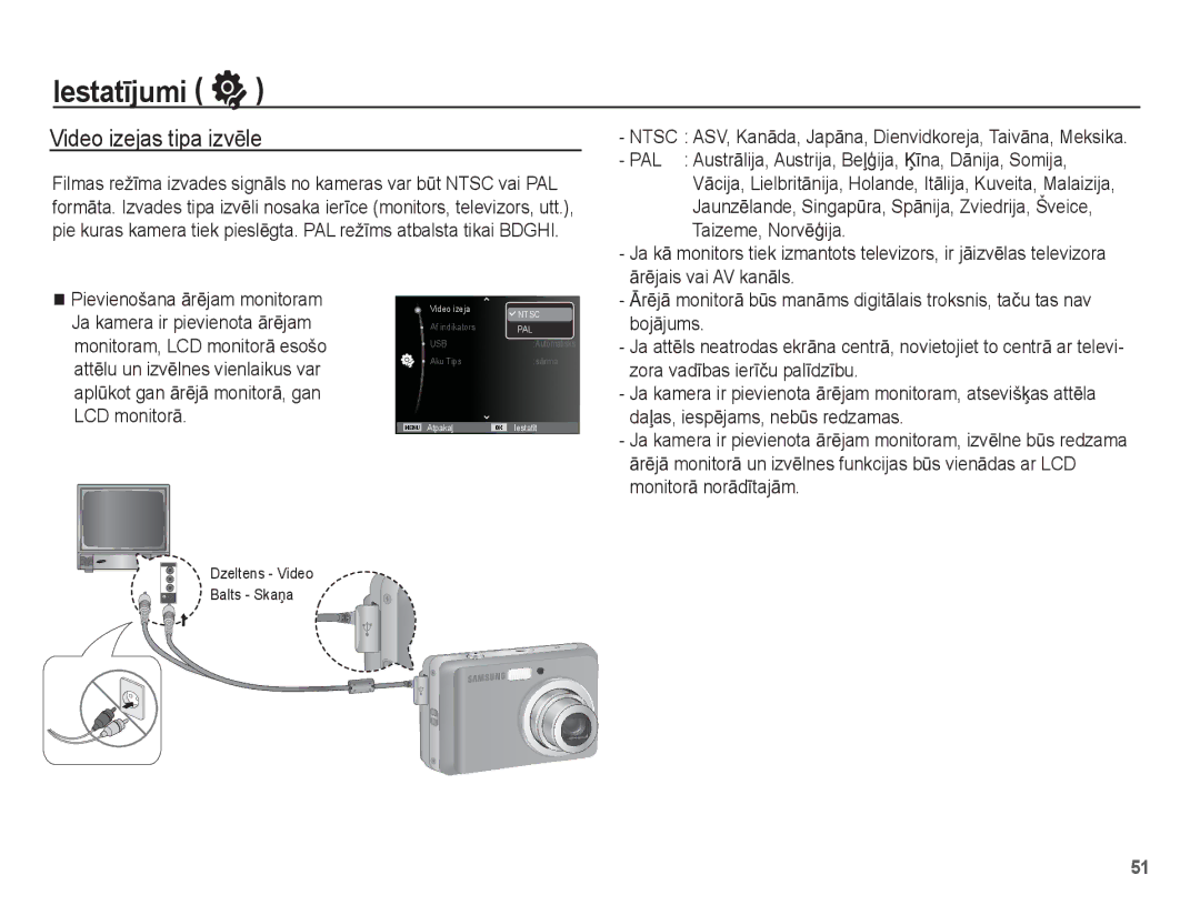 Samsung EC-ES10ZBBA/RU, EC-ES10ZSBA/RU manual Video izejas tipa izvƝle 