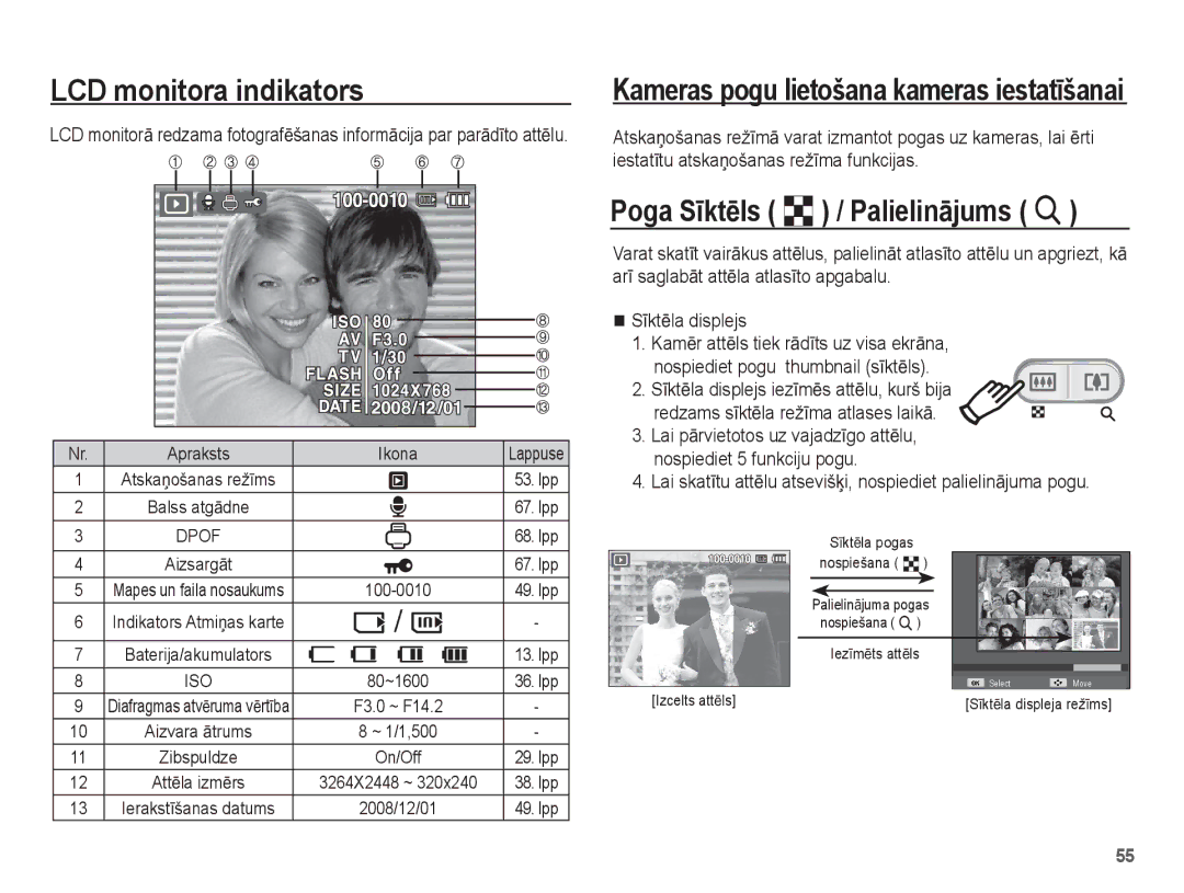 Samsung EC-ES10ZBBA/RU manual Poga SƯktƝls º / PalielinƗjums í, Lai skatƯtu attƝlu atsevišƷi, nospiediet palielinƗjuma pogu 