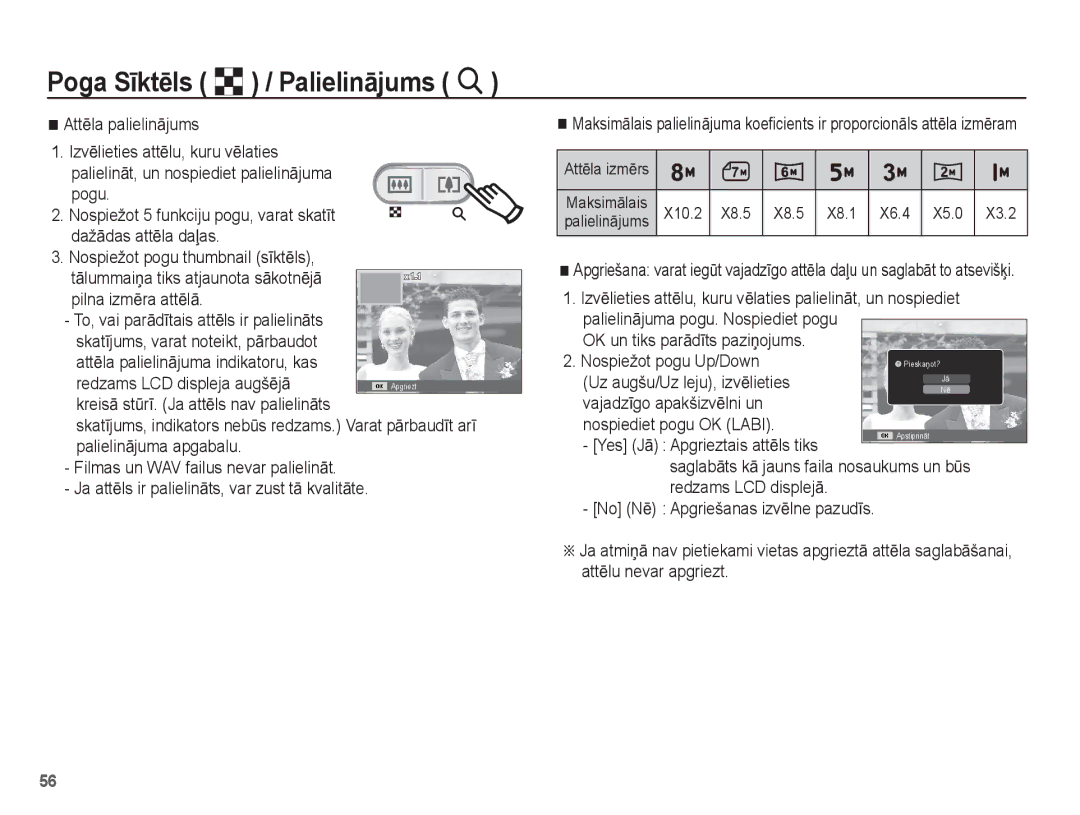 Samsung EC-ES10ZSBA/RU, EC-ES10ZBBA/RU manual AttƝla palielinƗjums, Redzams LCD displeja augšƝjƗ 