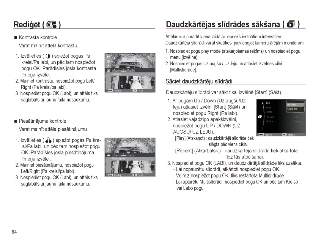 Samsung EC-ES10ZSBA/RU, EC-ES10ZBBA/RU manual RediƧƝt DaudzkƗrtƝjas slƯdrƗdes sƗkšana , SƗciet daudzkƗrtƝju slƯdrƗdi 