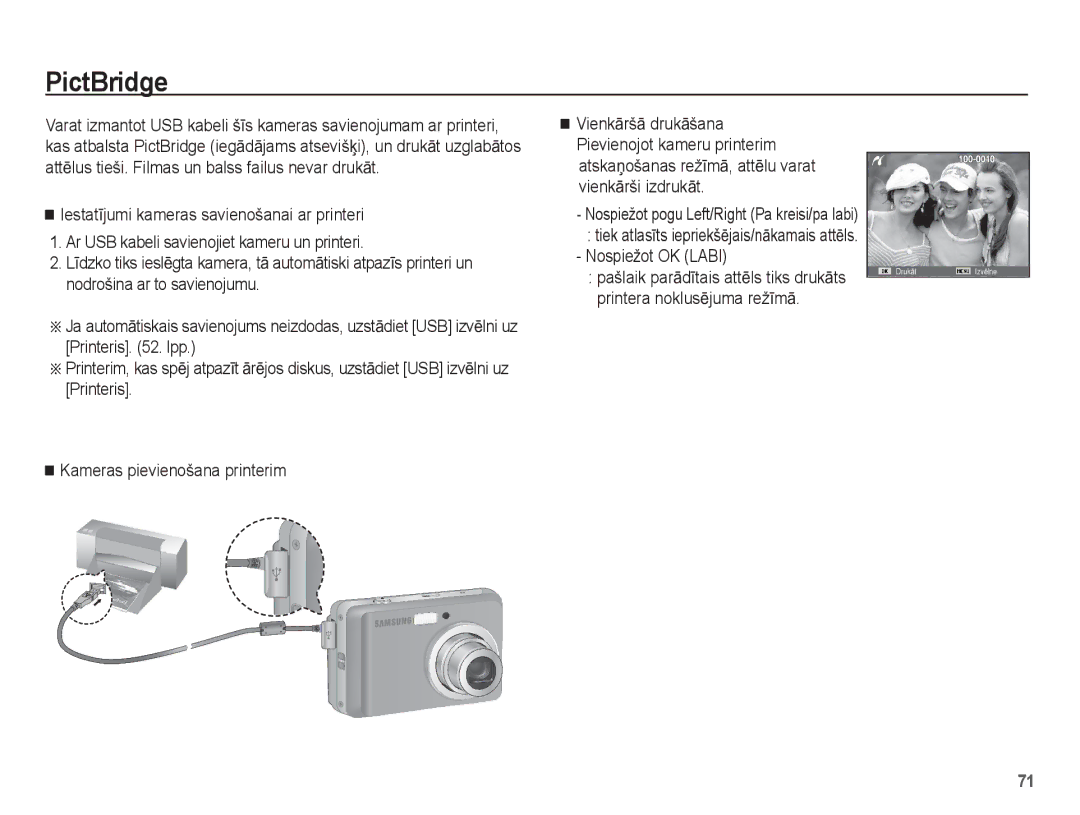 Samsung EC-ES10ZBBA/RU, EC-ES10ZSBA/RU manual PictBridge, Nospiežot OK Labi 