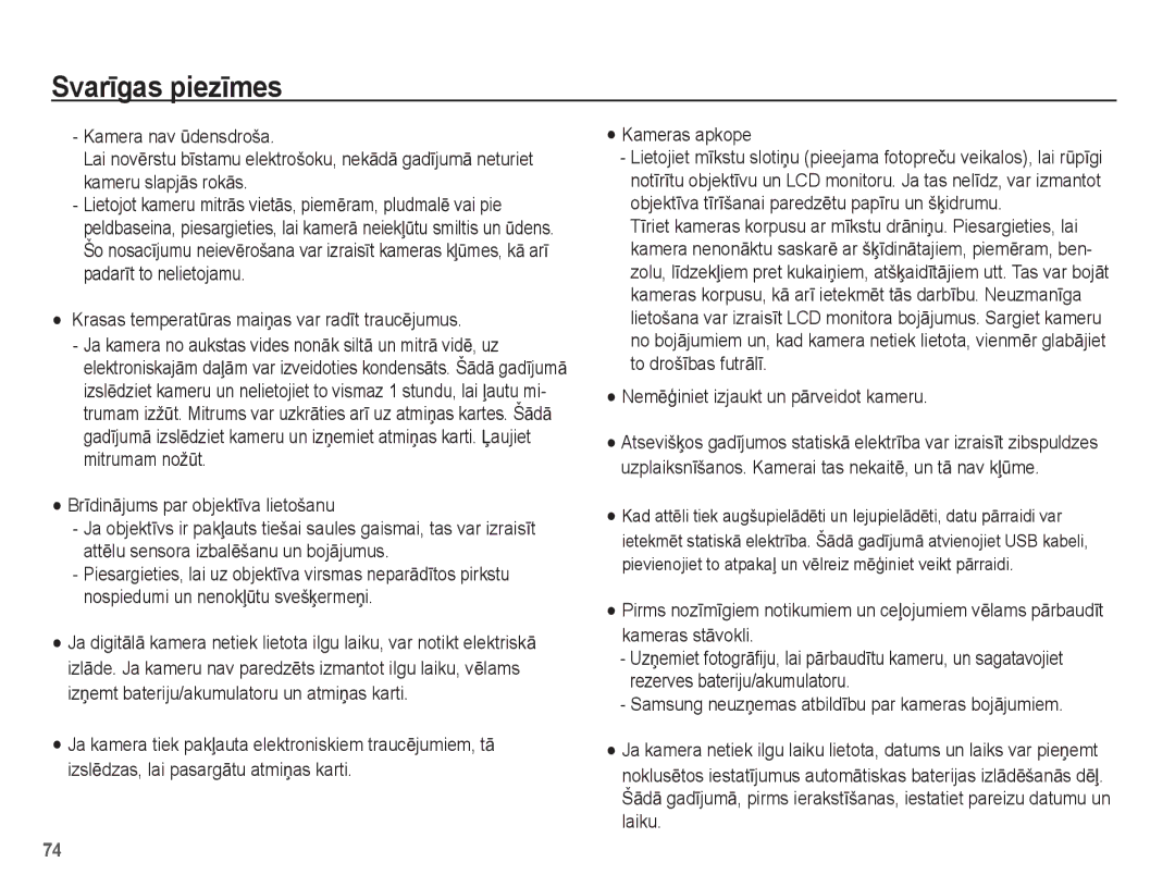 Samsung EC-ES10ZSBA/RU manual Krasas temperatǌras maiƼas var radƯt traucƝjumus, BrƯdinƗjums par objektƯva lietošanu 