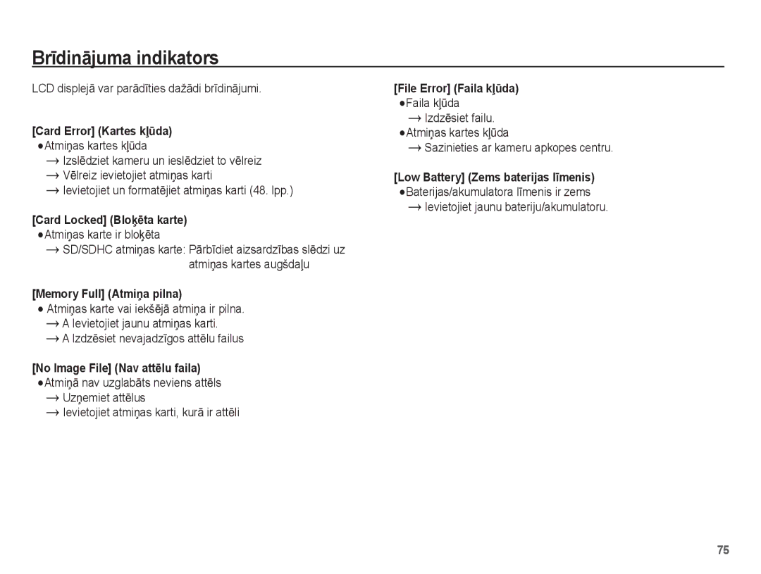 Samsung EC-ES10ZBBA/RU, EC-ES10ZSBA/RU manual BrƯdinƗjuma indikators 