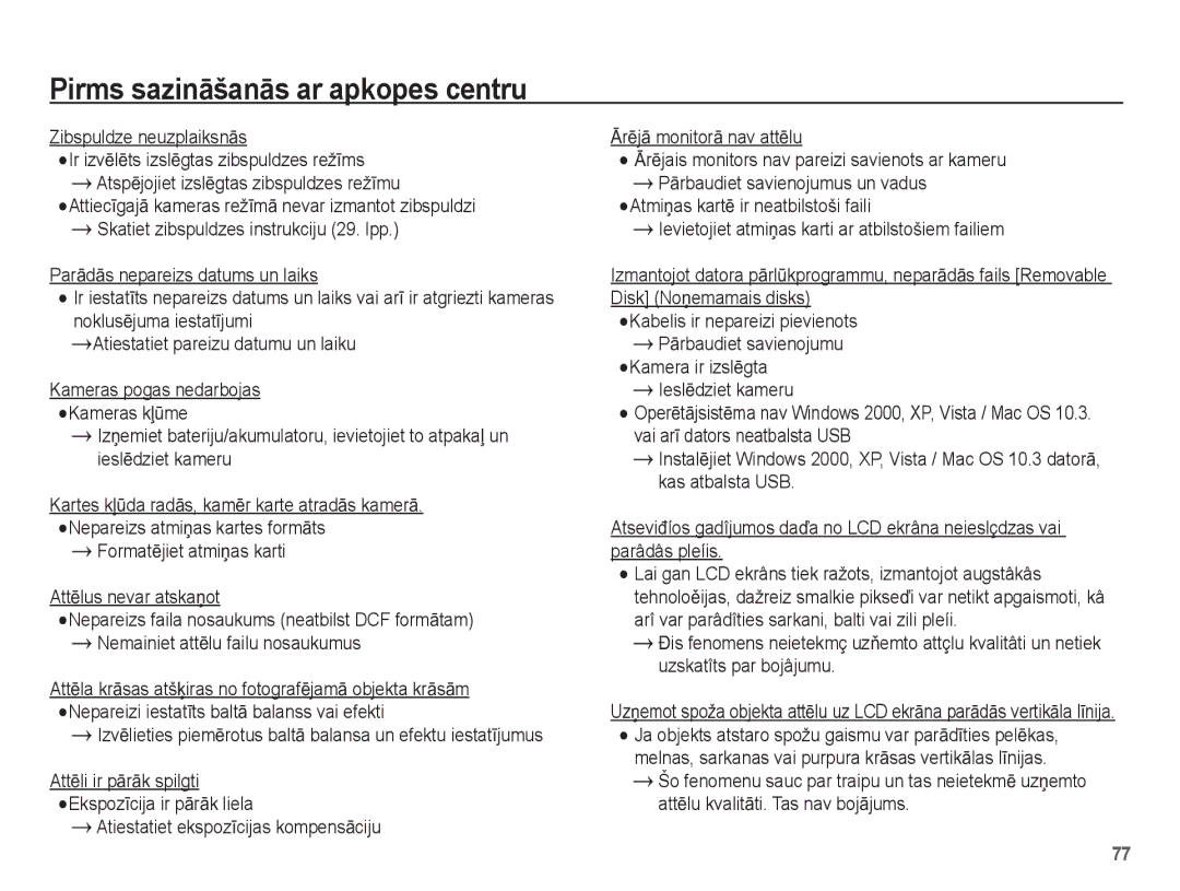 Samsung EC-ES10ZBBA/RU, EC-ES10ZSBA/RU manual Zibspuldze neuzplaiksnƗs 