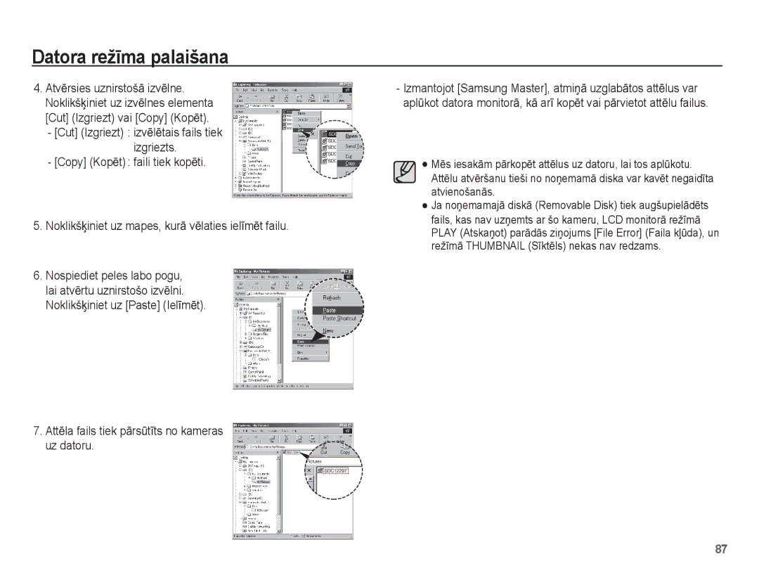 Samsung EC-ES10ZBBA/RU, EC-ES10ZSBA/RU manual Cut Izgriezt vai Copy KopƝt, AttƝla fails tiek pƗrsǌtƯts no kameras uz datoru 
