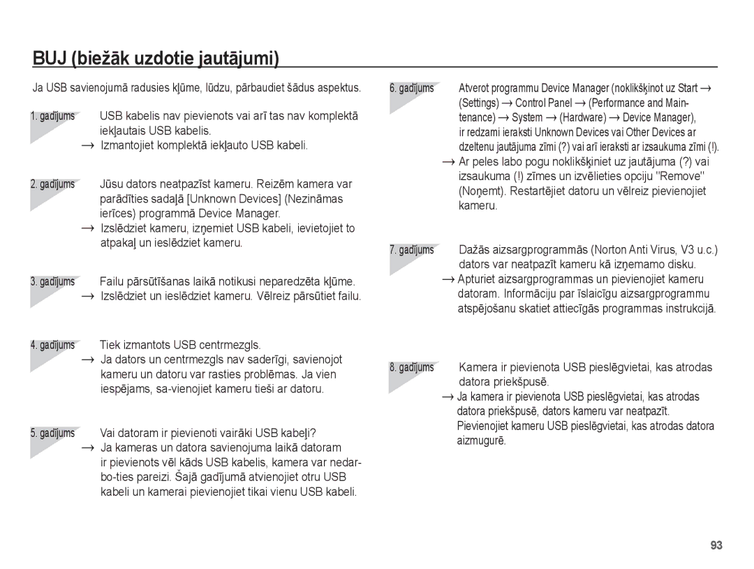 Samsung EC-ES10ZBBA/RU, EC-ES10ZSBA/RU manual BUJ biežƗk uzdotie jautƗjumi 