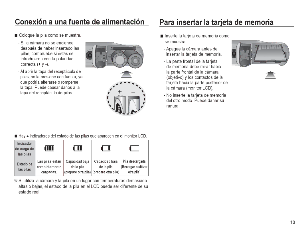 Samsung EC-ES10ZWBA/ES, EC-ES10ZPBA/E1 Para insertar la tarjeta de memoria, Inserte la tarjeta de memoria como Se muestra 