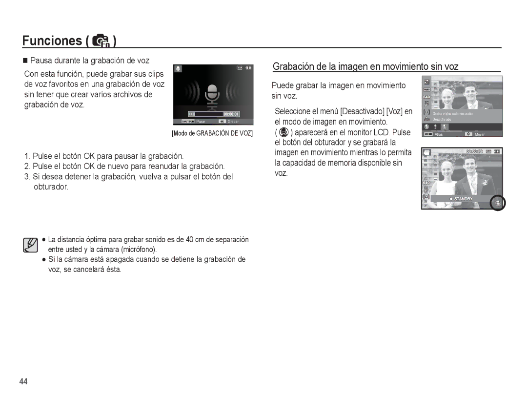 Samsung EC-ES10ZWBA/ZA manual Grabación de la imagen en movimiento sin voz, Puede grabar la imagen en movimiento sin voz 