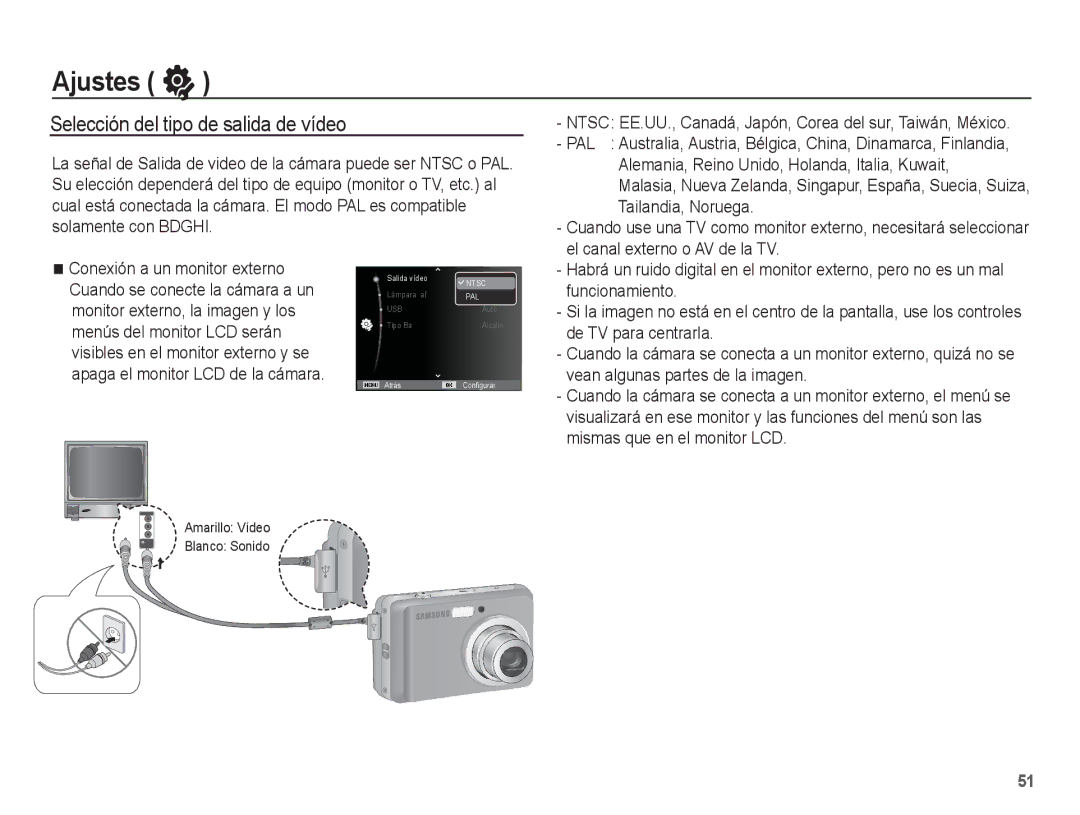 Samsung EC-ES10ZPBA/ES, EC-ES10ZPBA/E1, EC-ES10ZWBA/ZA, EC-ES10ZSBA/ZA, EC-ES10ZWBA/ES Selección del tipo de salida de vídeo 