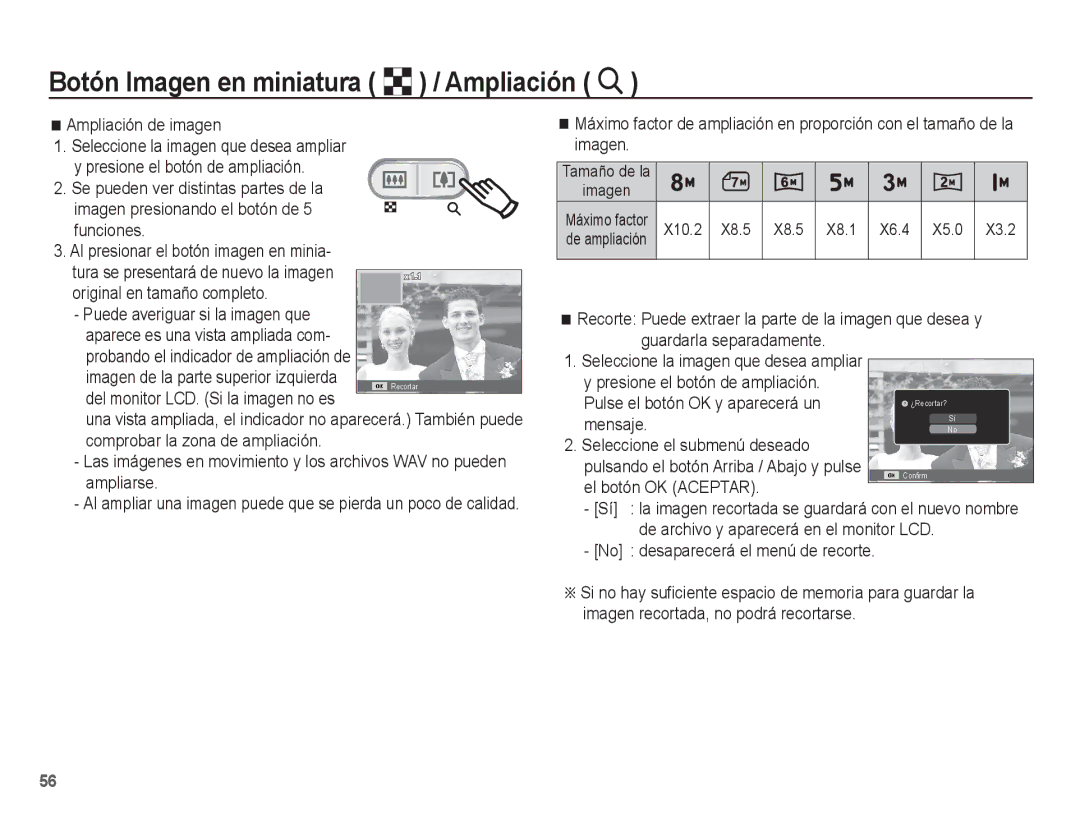 Samsung EC-ES10ZSBA/ZA, EC-ES10ZPBA/E1, EC-ES10ZWBA/ZA, EC-ES10ZWBA/ES manual Botón Imagen en miniatura º / Ampliación í 