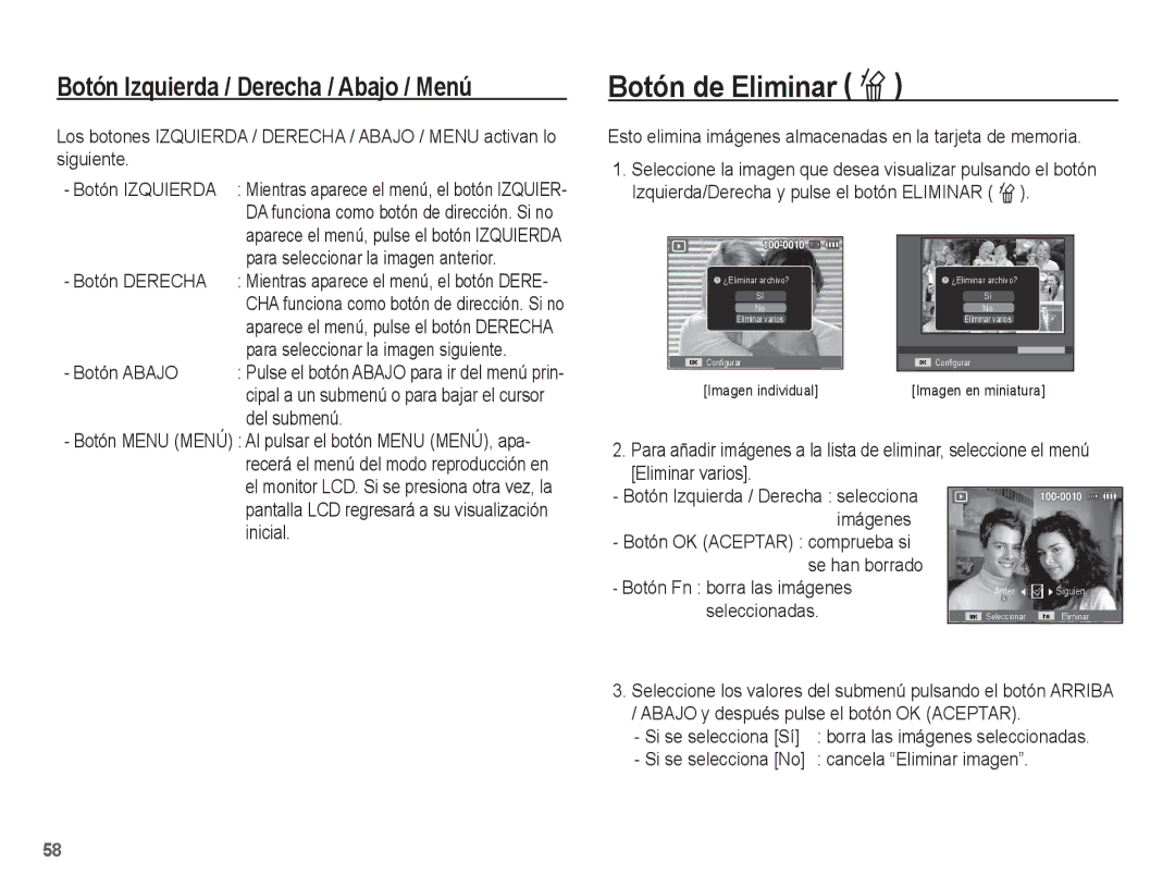 Samsung EC-ES10ZBBA/E3, EC-ES10ZPBA/E1, EC-ES10ZWBA/ZA, EC-ES10ZSBA/ZA, EC-ES10ZWBA/ES, EC-ES10ZBBA/E1 Botón de Eliminar Õ 