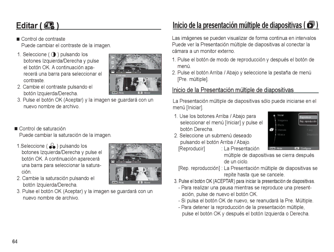 Samsung EC-ES10ZBBA/ES, EC-ES10ZPBA/E1, EC-ES10ZWBA/ZA, EC-ES10ZSBA/ZA Inicio de la Presentación múltiple de diapositivas 