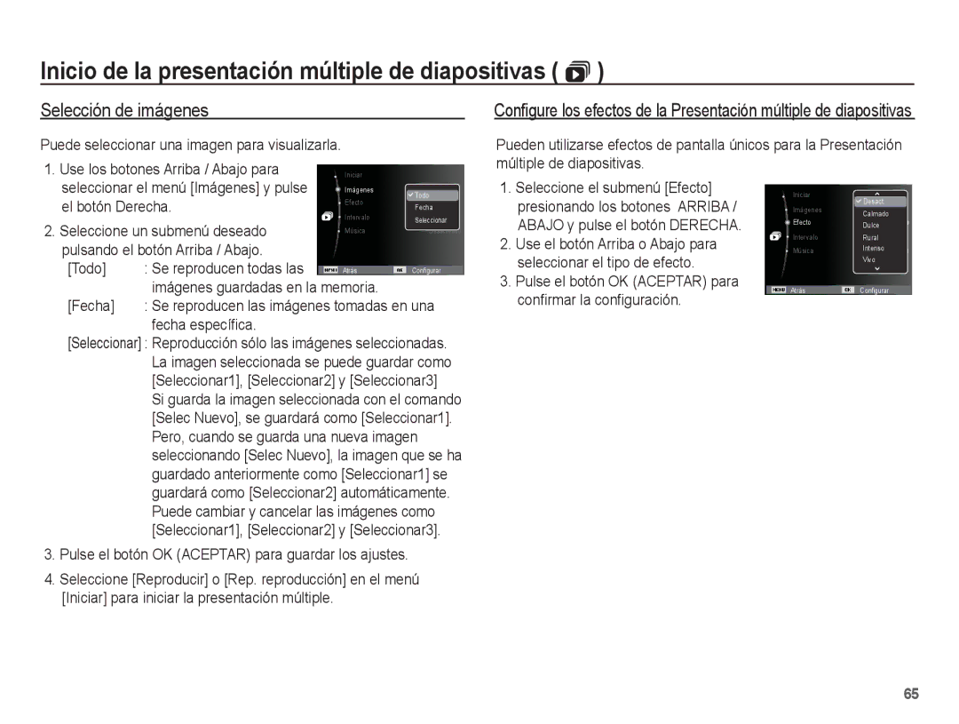 Samsung EC-ES10ZPBA/E1, EC-ES10ZWBA/ZA manual Inicio de la presentación múltiple de diapositivas , Selección de imágenes 