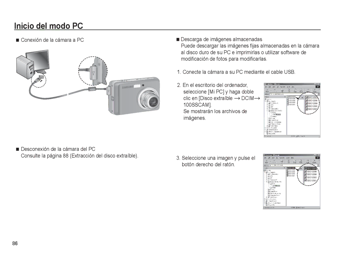 Samsung EC-ES10ZBBA/ES, EC-ES10ZPBA/E1, EC-ES10ZWBA/ZA, EC-ES10ZSBA/ZA manual Conecte la cámara a su PC mediante el cable USB 