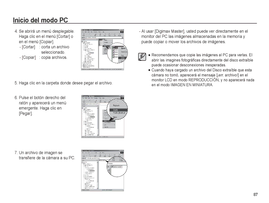 Samsung EC-ES10ZPBA/E1, EC-ES10ZWBA/ZA, EC-ES10ZSBA/ZA manual En el menú Copiar, Cortar corta un archivo seleccionado 