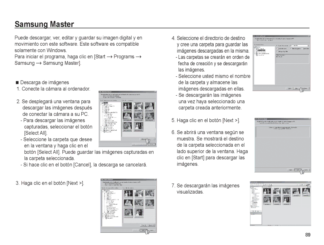 Samsung EC-ES10ZSBA/ZA, EC-ES10ZPBA/E1, EC-ES10ZWBA/ZA manual Samsung Master, Se descargarán las imágenes visualizadas 