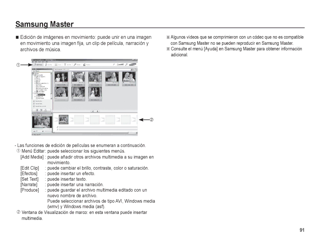 Samsung EC-ES10ZBBA/E3, EC-ES10ZPBA/E1, EC-ES10ZWBA/ZA manual Edit Clip, Nuevo nombre de archivo, Wmv y Windows media asf 