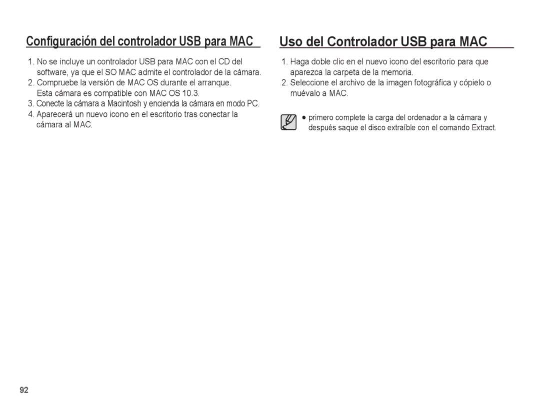 Samsung EC-ES10ZBBA/E1, EC-ES10ZPBA/E1 manual Uso del Controlador USB para MAC, Configuración del controlador USB para MAC 