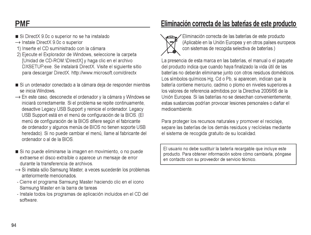 Samsung EC-ES10ZSBA/ES, EC-ES10ZPBA/E1, EC-ES10ZWBA/ZA, EC-ES10ZSBA/ZA Eliminación correcta de las baterías de este producto 