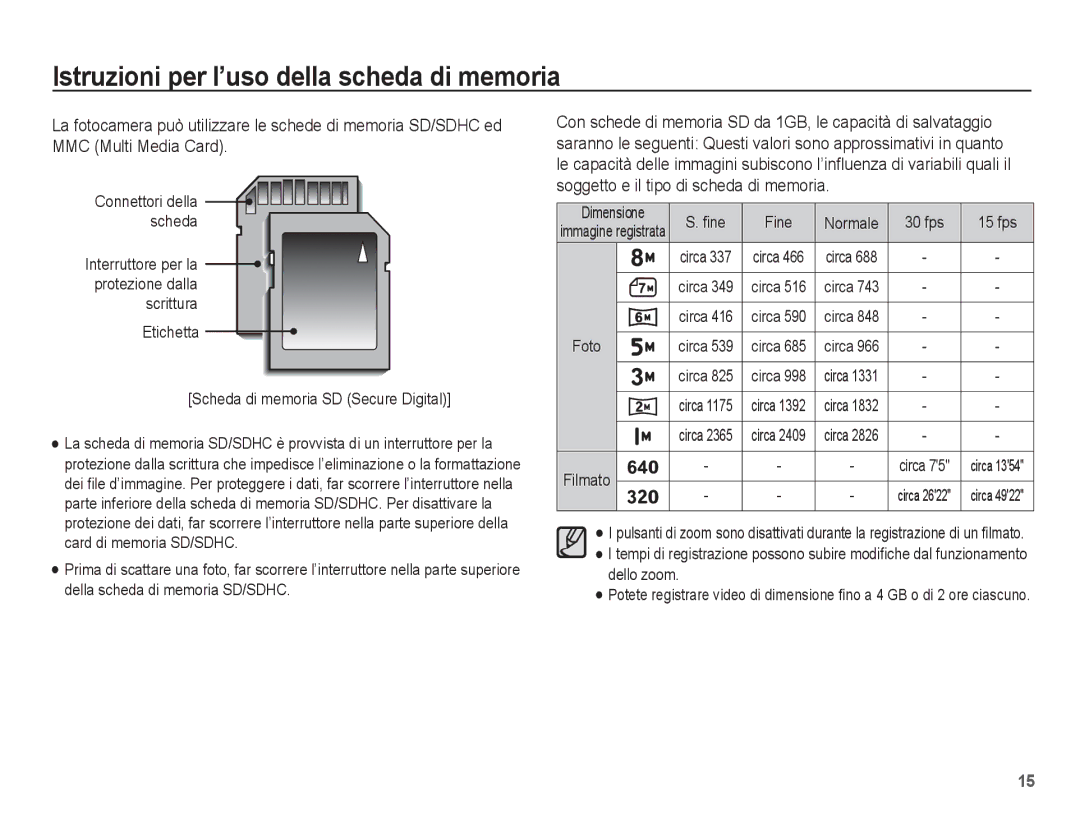 Samsung EC-ES10ZSBA/IT, EC-ES10ZBBA/IT manual ﬁne Fine Normale 30 fps 15 fps 