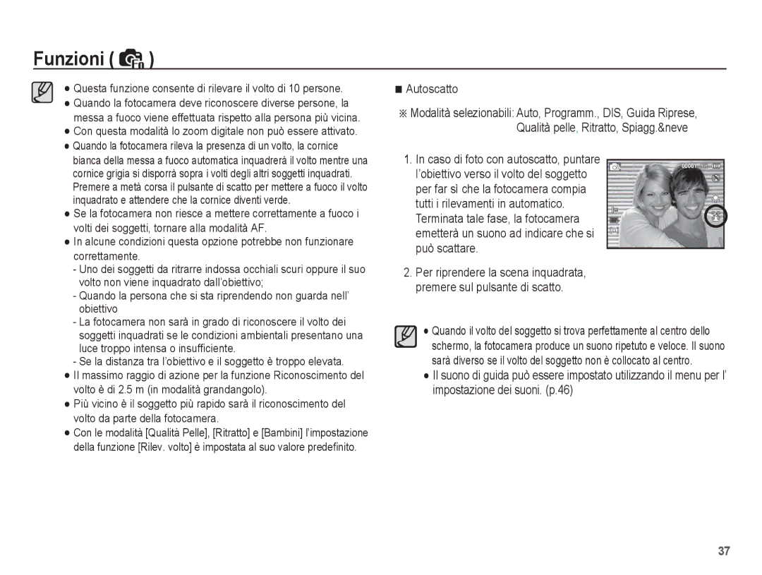 Samsung EC-ES10ZSBA/IT, EC-ES10ZBBA/IT manual Autoscatto, Caso di foto con autoscatto, puntare 