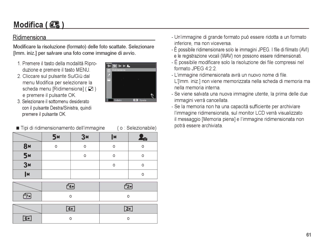 Samsung EC-ES10ZSBA/IT, EC-ES10ZBBA/IT manual Modifica, Ridimensiona 