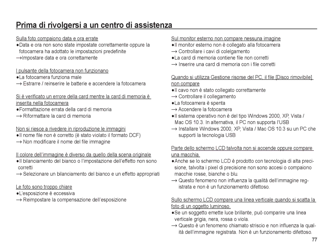 Samsung EC-ES10ZSBA/IT, EC-ES10ZBBA/IT Reimpostare la compensazione dell’esposizione, Controllare i cavi di colelgamento 